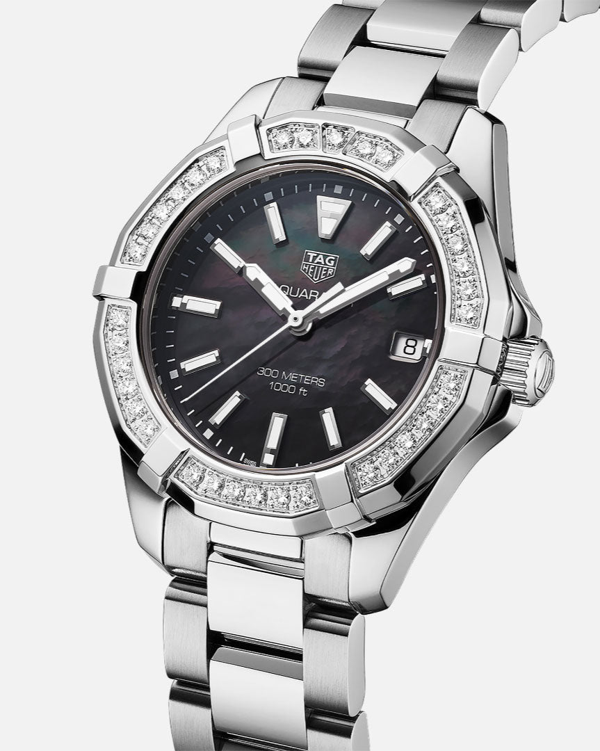 Buy Tag Heuer Aquaracer Black Mother of Pearl Dial with Diamonds Silver Steel Strap Watch for Women - WAY131P.BA0748 in Pakistan