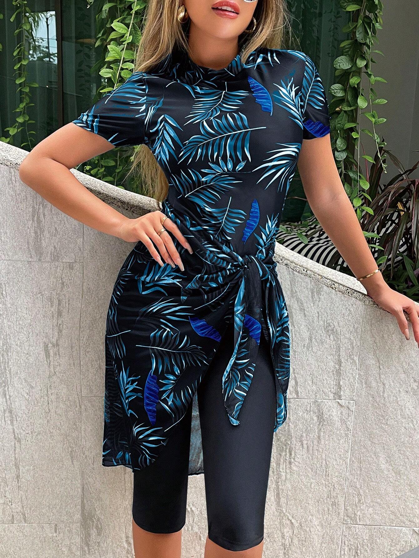 Buy SHEIN Swim Mulvari Summer Beach Tropical Print Burkini Swimsuit With Cover Up in Pakistan