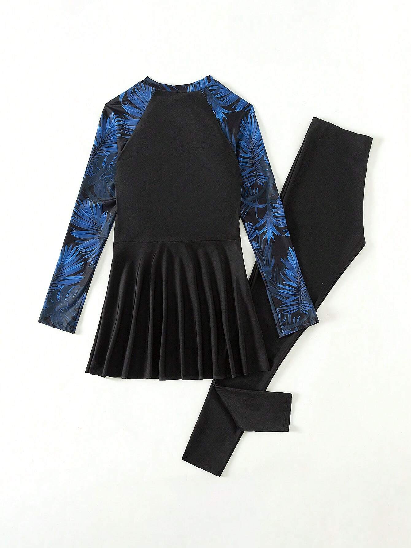 Buy SHEIN Swim Mulvari Summer Beach Women's Plant Print Raglan Long Sleeve Jumpsuit & Long Pants Swimsuit Set in Pakistan