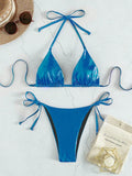 Buy SHEIN Swim Summer Beach Metallic Halter Triangle Tie Side Bikini Set in Pakistan