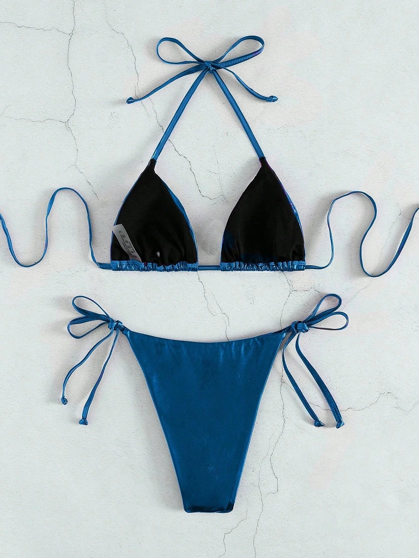 Buy SHEIN Swim Summer Beach Metallic Halter Triangle Tie Side Bikini Set in Pakistan