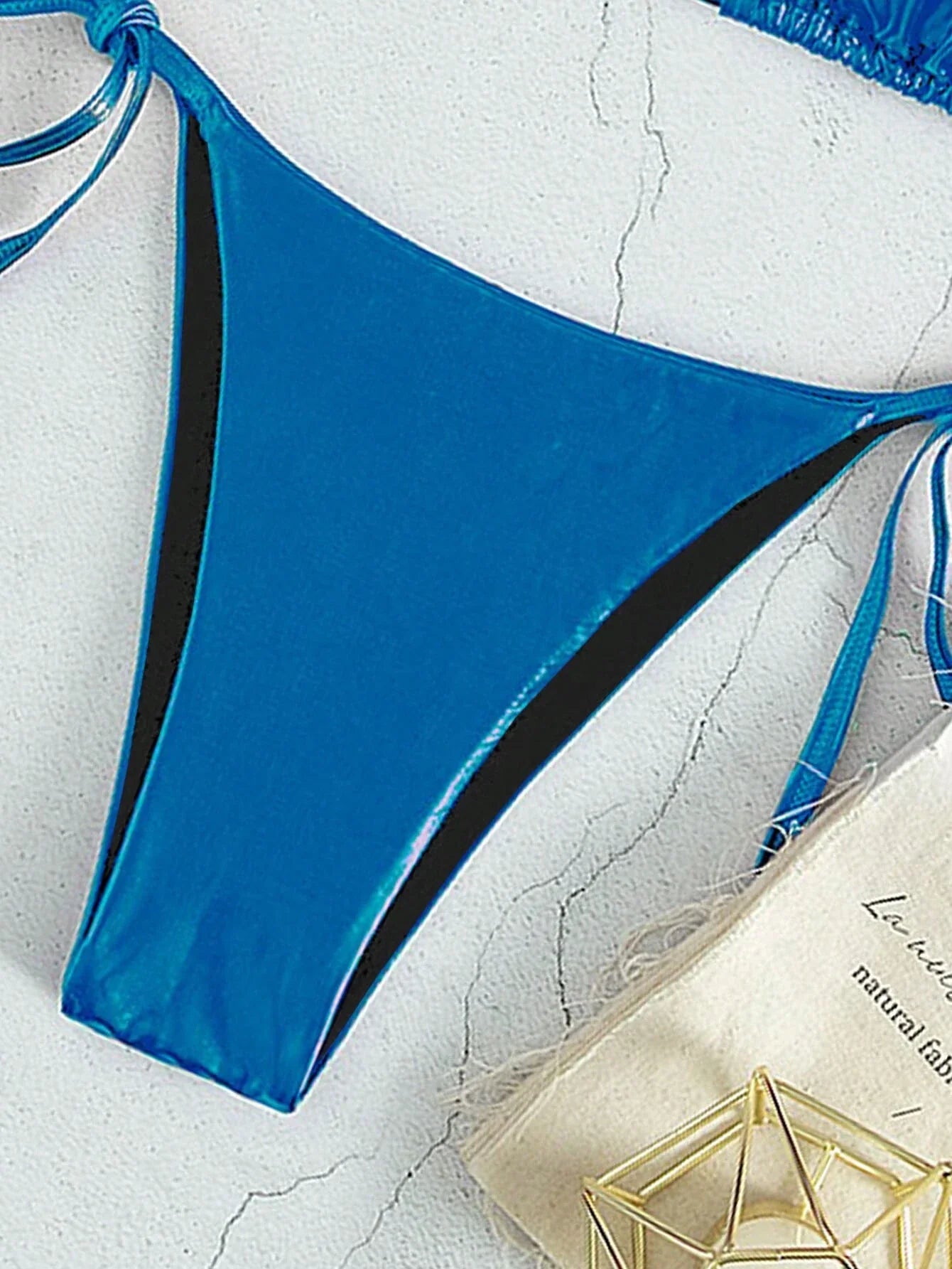 Buy SHEIN Swim Summer Beach Metallic Halter Triangle Tie Side Bikini Set in Pakistan