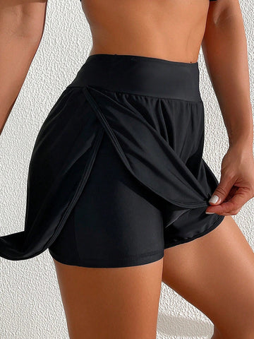 Buy SHEIN Swim Women Summer Beach Solid Elastic Waist Boardshorts in Pakistan
