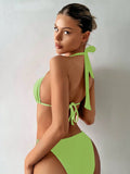 Buy SHEIN Swim Women's Solid Color Bikini Set With Circular Connection, Neck Tie, And Sexy Halter Design, For Beach Vacation,Summer Beach in Pakistan