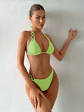 Buy SHEIN Swim Women's Solid Color Bikini Set With Circular Connection, Neck Tie, And Sexy Halter Design, For Beach Vacation,Summer Beach in Pakistan