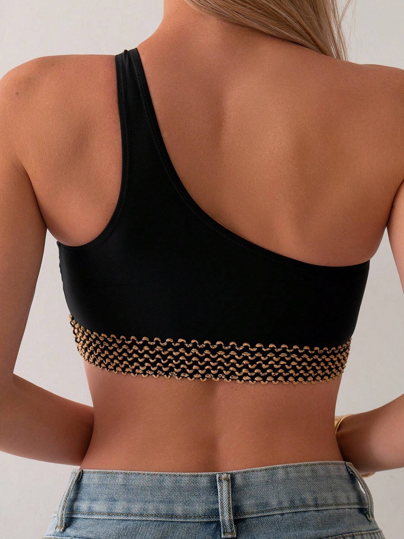 Buy SHEIN Swim Women's Summer Beach One Shoulder Bikini Top With Ring Detail in Pakistan