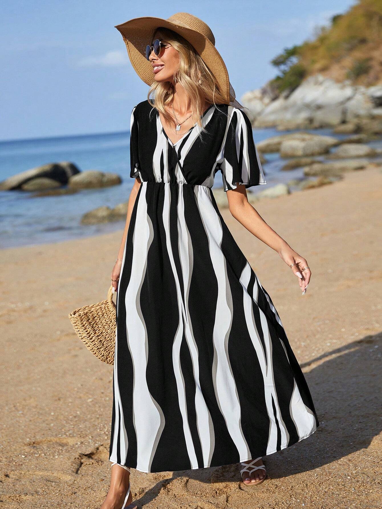 shein women's summer dresses SHEIN VCAY Women'S Colorblock Printed Summer Dress