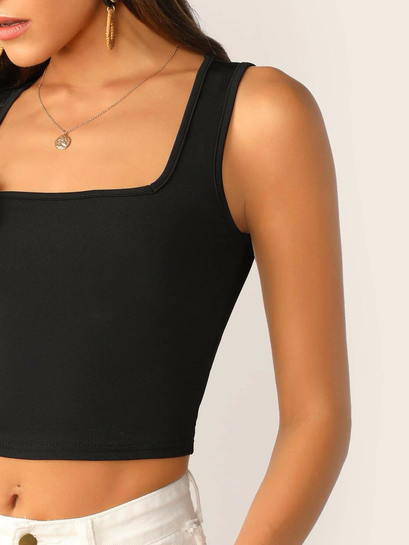 Buy Shein Ribbed Form-Fitting Cropped Tank Top in Pakistan