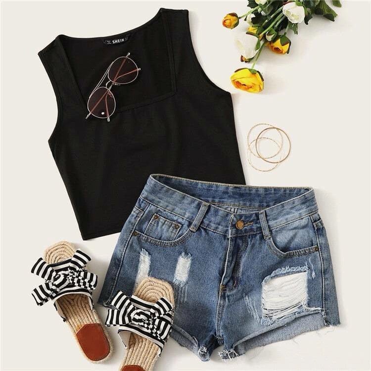 Buy Shein Ribbed Form-Fitting Cropped Tank Top in Pakistan