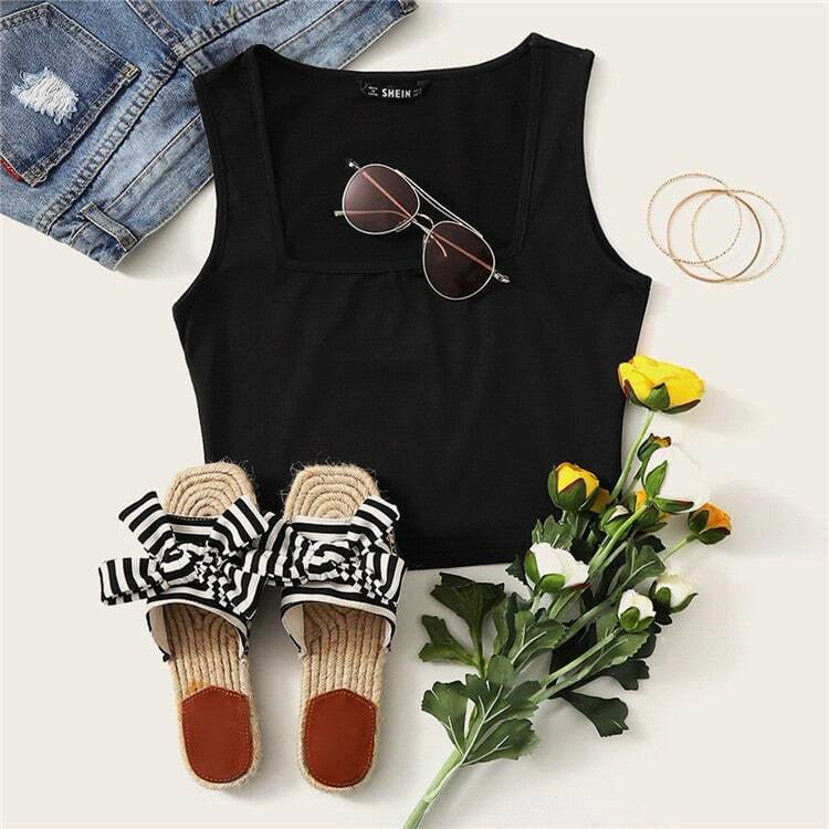 Buy Shein Ribbed Form-Fitting Cropped Tank Top in Pakistan