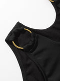 Buy SHEIN Solid Bikini Set Cut-Out Ring Linked Bandeau Bra & High Waisted Bottom 2 Piece Bathing Suit in Pakistan