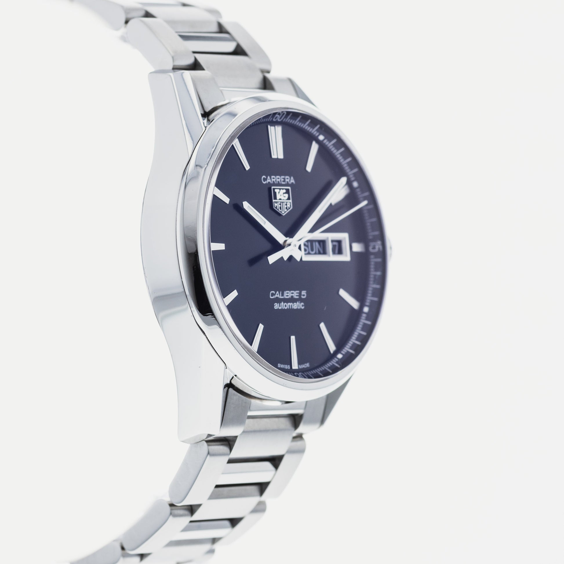 Buy Tag Heuer Carrera Calibre 5 Black Dial Silver Steel Strap Watch for Men - WAR201A.BA0723 in Pakistan