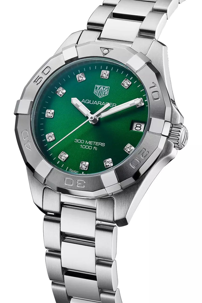 Buy Tag Heuer Aquaracer Green Dial with Diamonds Silver Steel Strap Watch for for Women - WBD1316.BA0740 in Pakistan