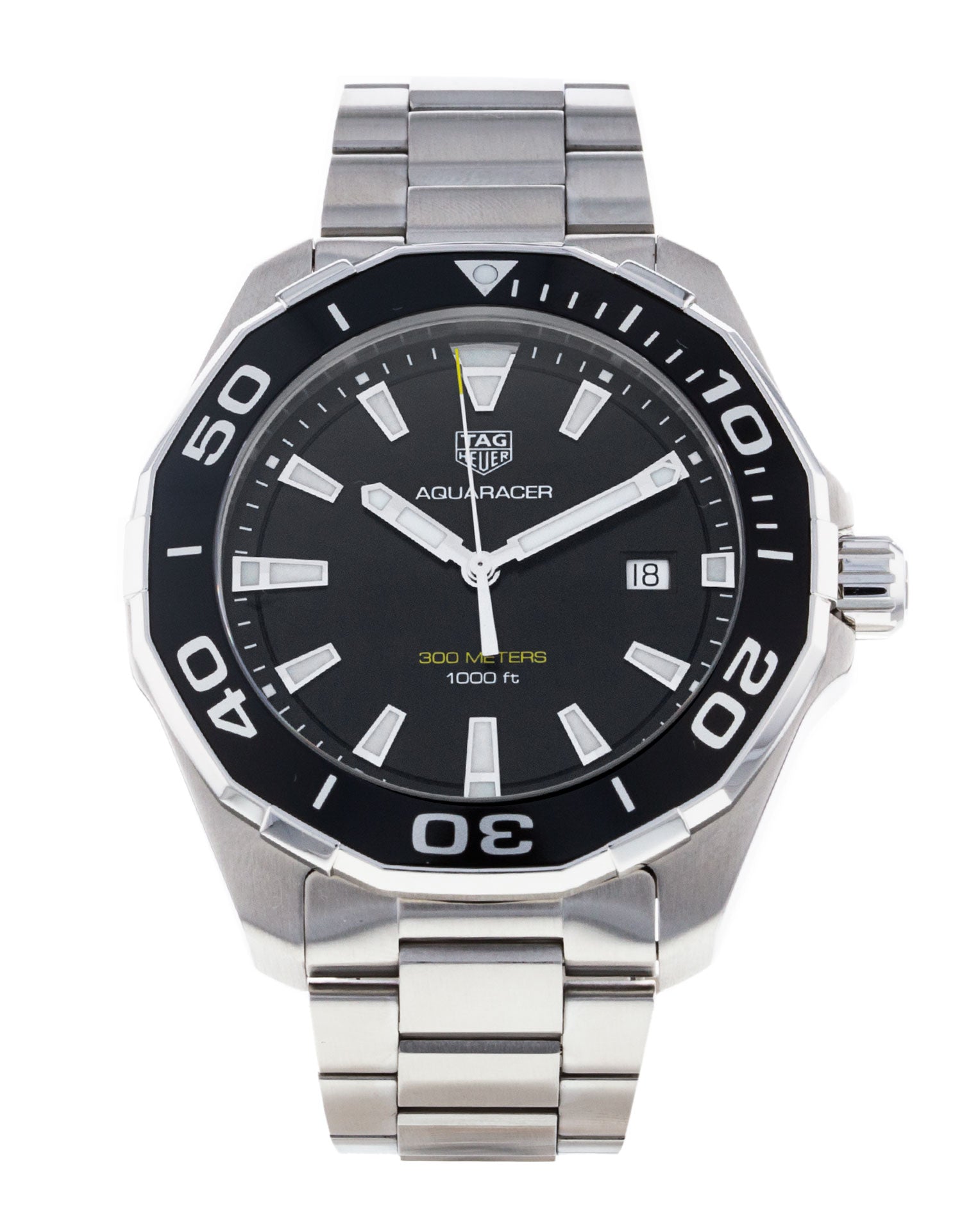 Buy Tag Heuer Aquaracer Black Dial Silver Steel Strap Watch for Men - WAY101A.BA0746 in Pakistan
