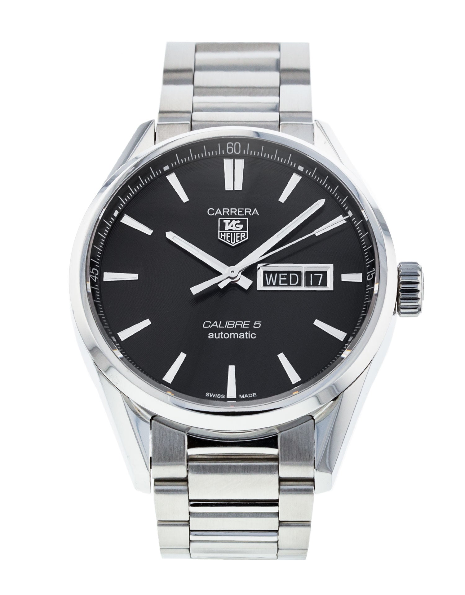 Buy Tag Heuer Carrera Calibre 5 Black Dial Silver Steel Strap Watch for Men - WAR201A.BA0723 in Pakistan