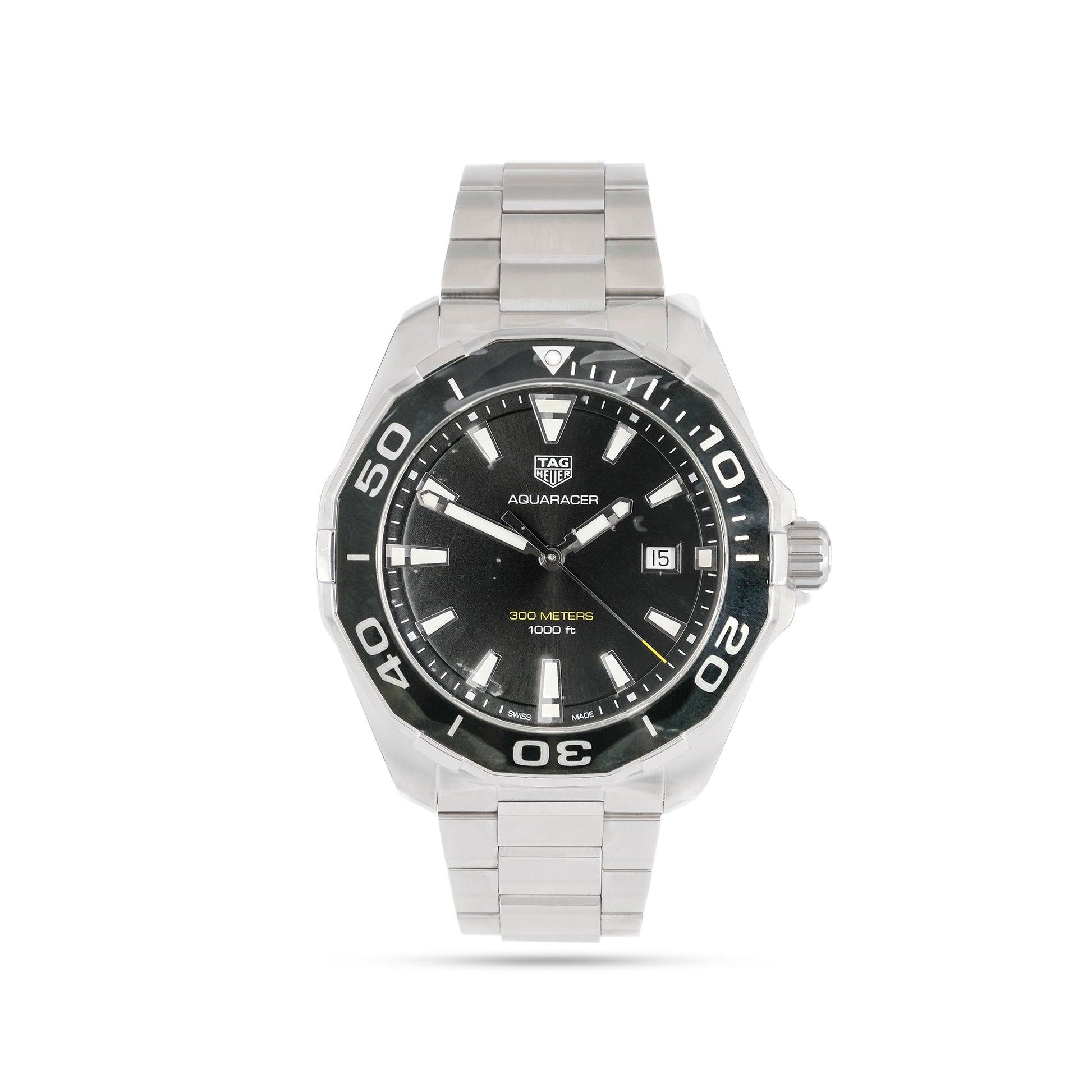 Buy Tag Heuer Aquaracer Black Dial Silver Steel Strap Watch for Men - WAY101A.BA0746 in Pakistan