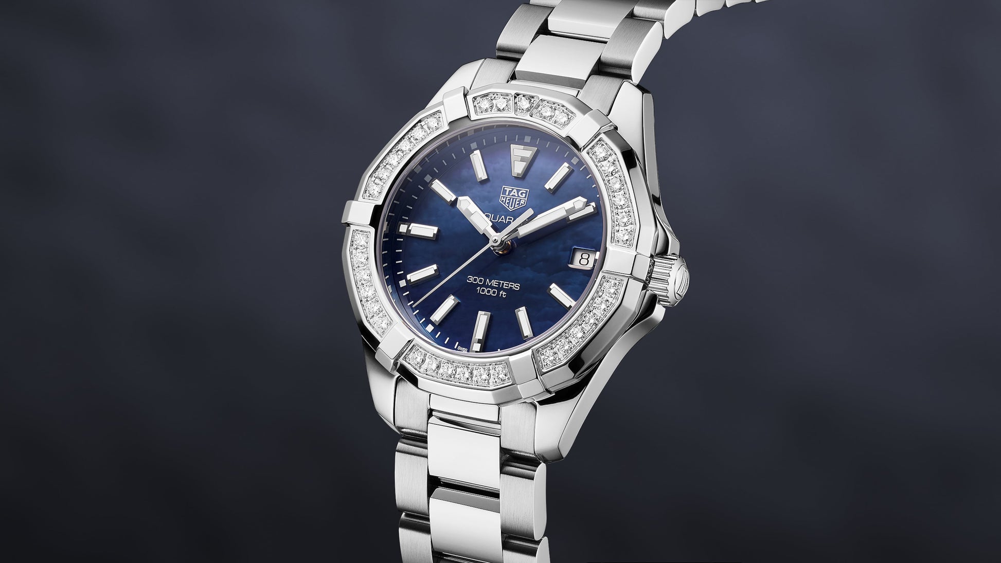 Buy Tag Heuer Aquaracer Blue Dial with Diamonds Silver Steel Strap Watch for Women - WAY131N.BA0748 in Pakistan