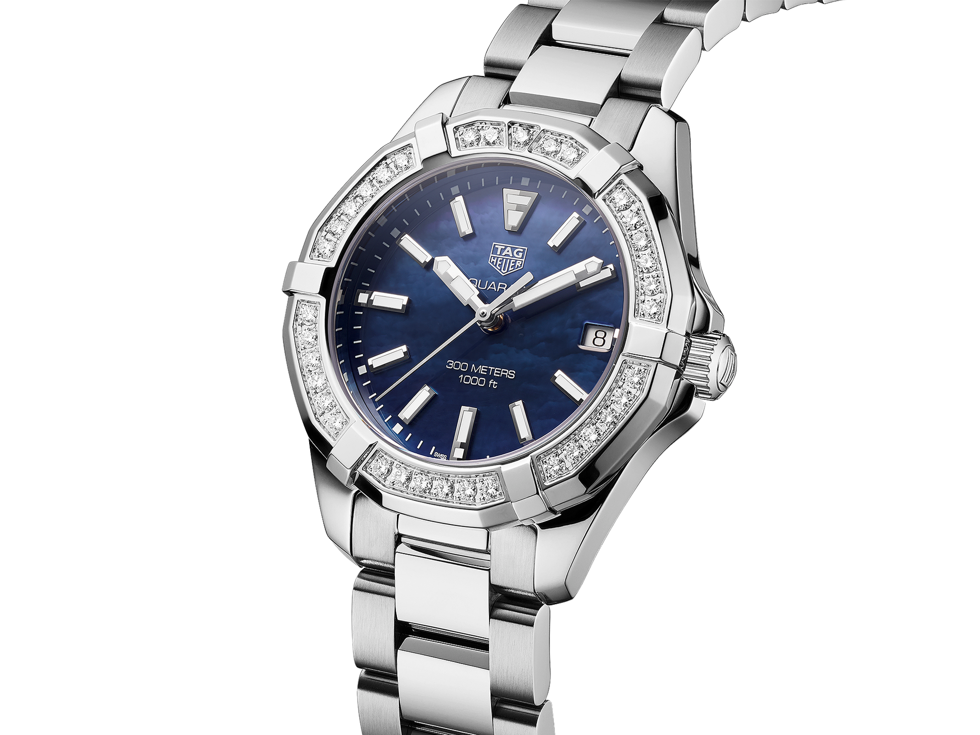 Buy Tag Heuer Aquaracer Blue Dial with Diamonds Silver Steel Strap Watch for Women - WAY131N.BA0748 in Pakistan