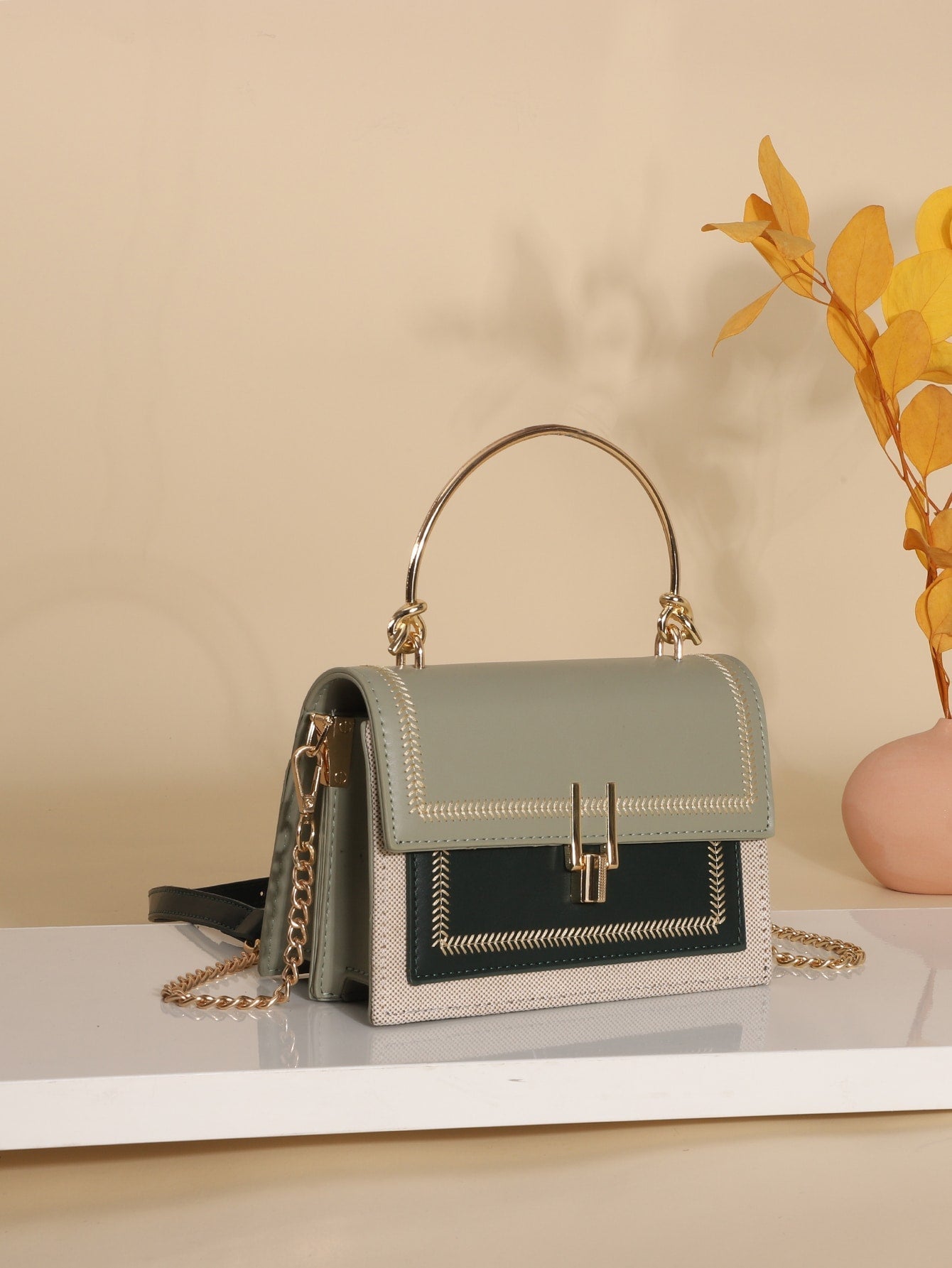 Buy SHEIN Waterproof,Lightweight,Business Casual Mini Stitch Trim Flap Satchel Bag in Pakistan