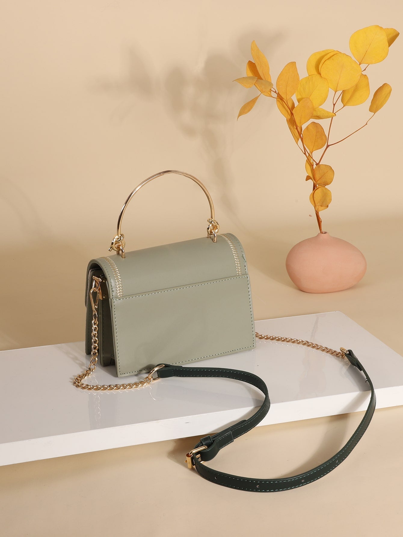 Buy SHEIN Waterproof,Lightweight,Business Casual Mini Stitch Trim Flap Satchel Bag in Pakistan