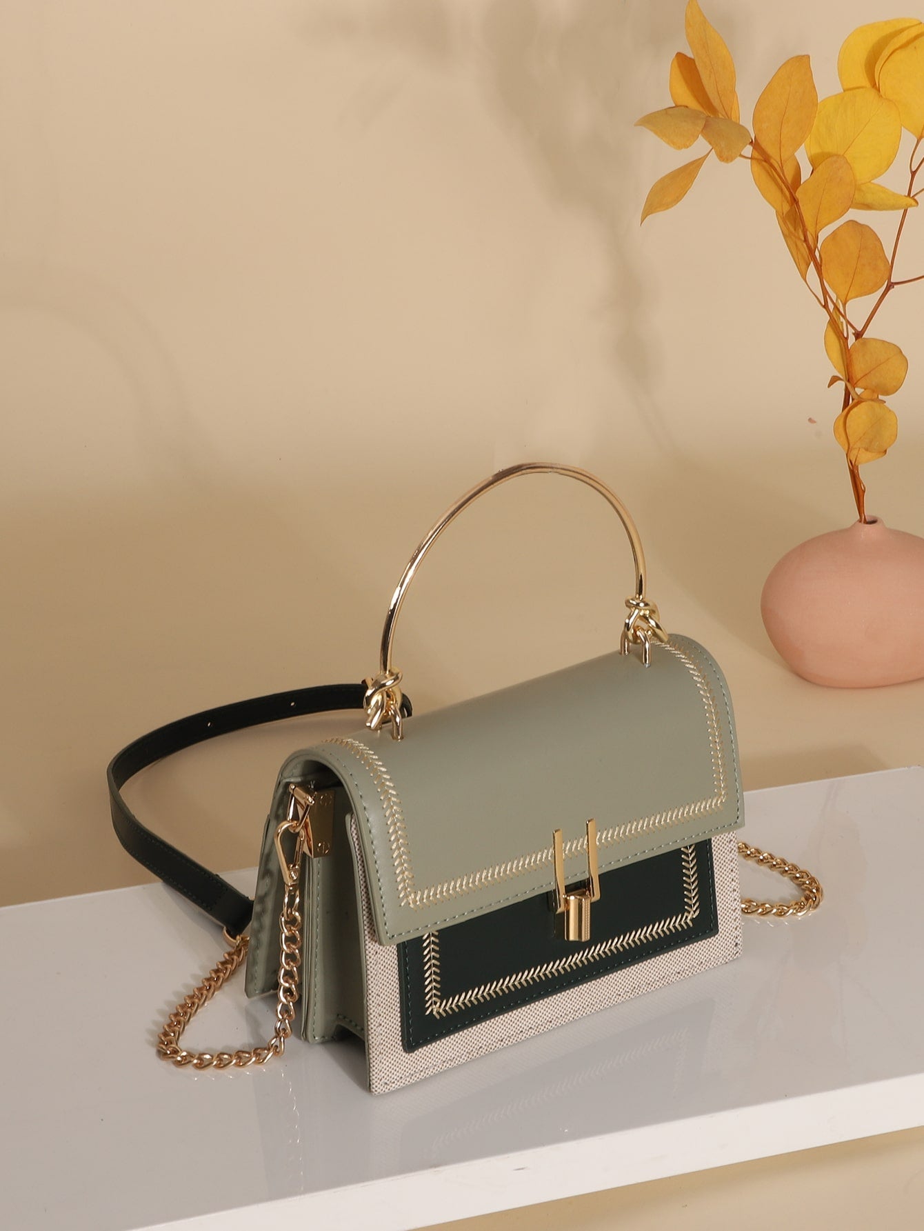 Buy SHEIN Waterproof,Lightweight,Business Casual Mini Stitch Trim Flap Satchel Bag in Pakistan