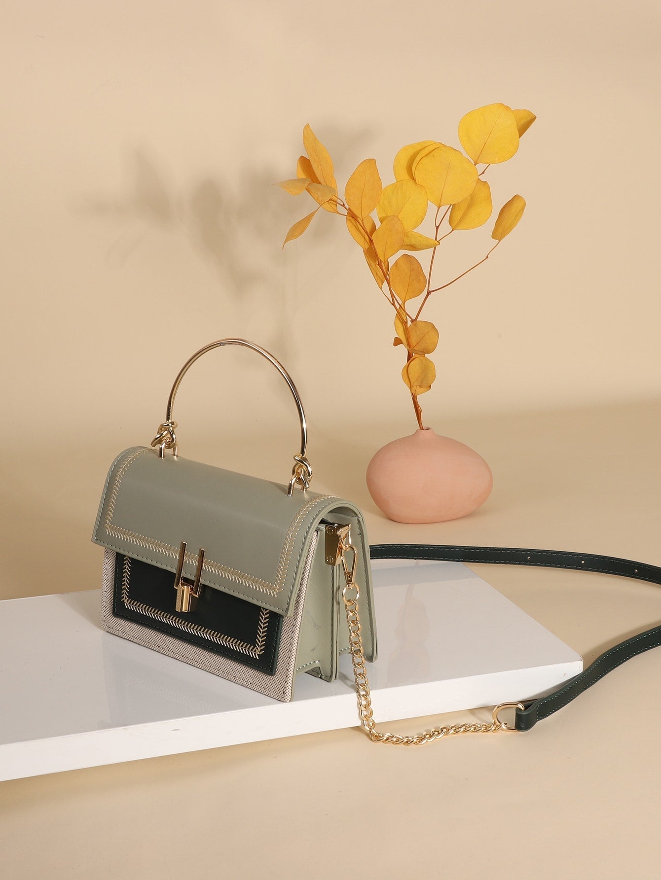 Buy SHEIN Waterproof,Lightweight,Business Casual Mini Stitch Trim Flap Satchel Bag in Pakistan