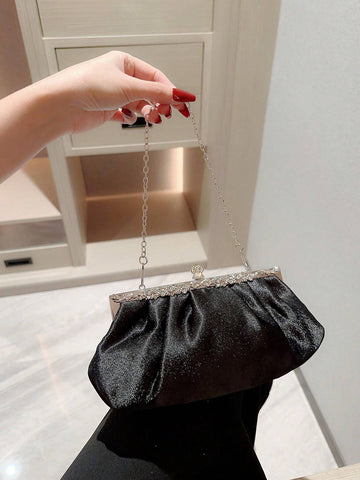 Buy SHEIN Women's Delicate Satin Evening Bag With Rhinestone Decoration, Clutch Bag, Party Bag, Prom Bag, Chain Handbag in Pakistan