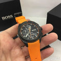 Buy Hugo Boss Volane Chronograph Black Dial Orange Rubber Strap Mens Watch 45mm 5ATM - 1513957 in Pakistan