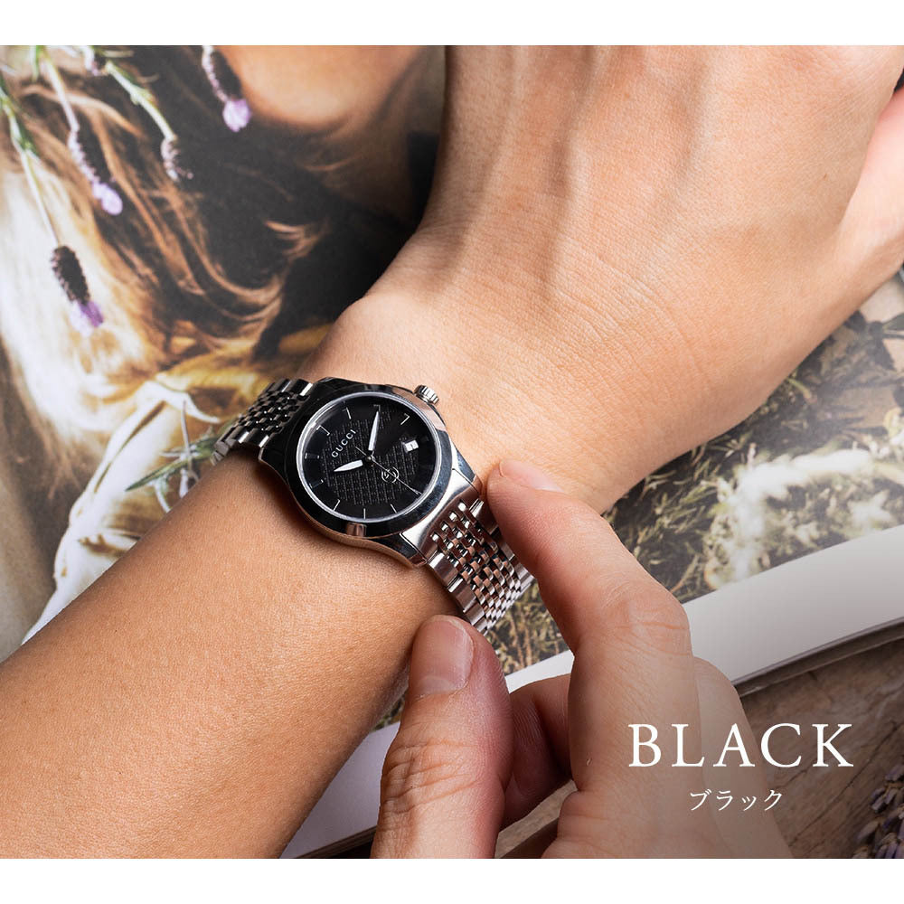 Buy Gucci Women's Swiss Made Quartz Silver Stainless Steel Black Dial 27mm Watch YA1265006 in Pakistan