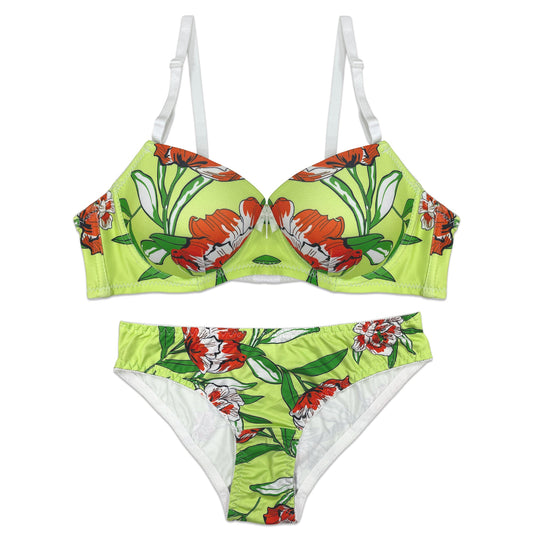 Buy Padded Bra Set - Green Floral in Pakistan