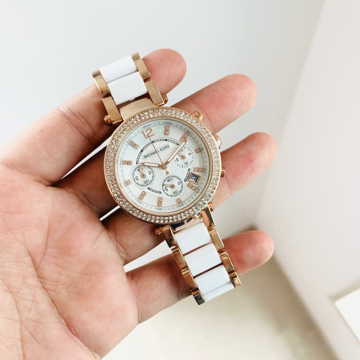 Buy Michael Kors Mini Parker Chronograph White Dial Two Tone Strap Ladies Watch - Mk6261 in Pakistan