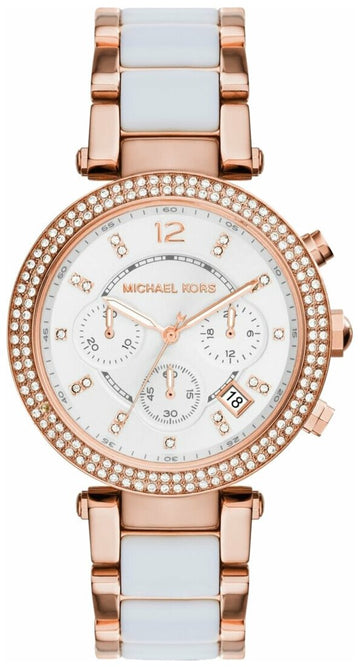 Buy Michael Kors Mini Parker Chronograph White Dial Two Tone Strap Ladies Watch - Mk6261 in Pakistan