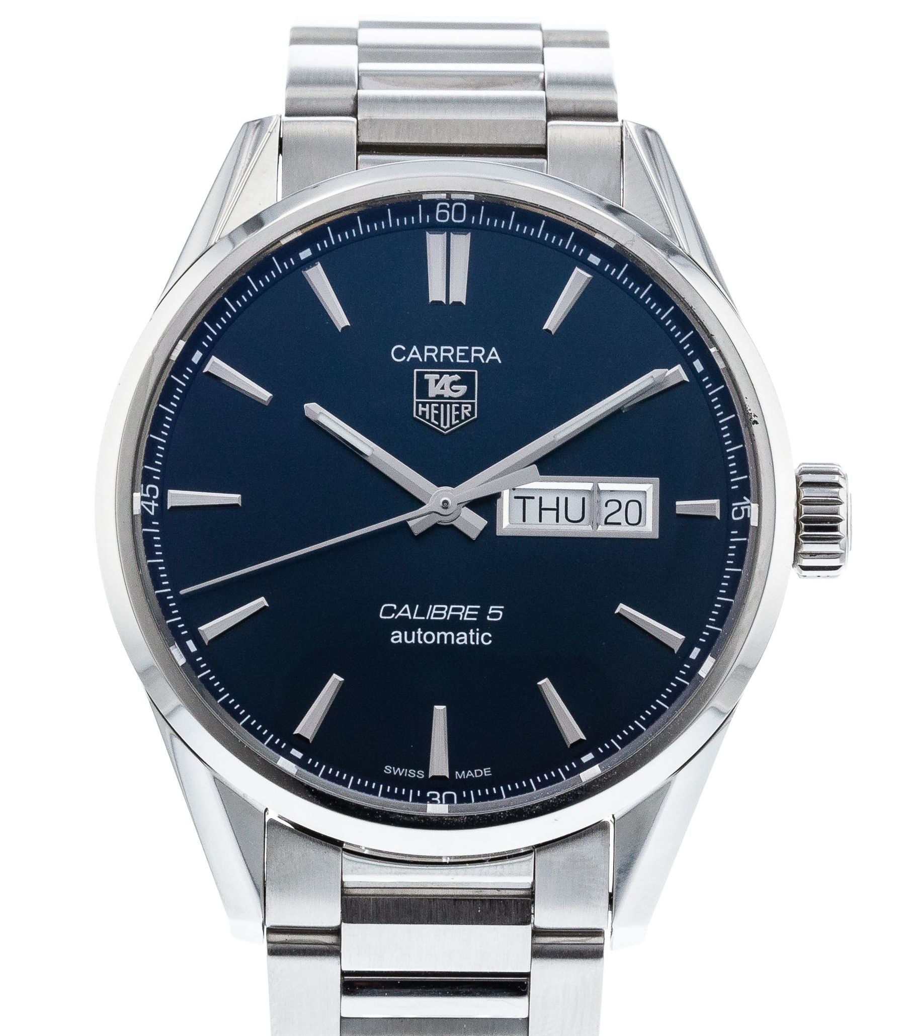 Buy Tag Heuer Carrera Calibre 5 Blue Dial Silver Steel Strap Watch for for Men - WAR201E.BA0723 in Pakistan