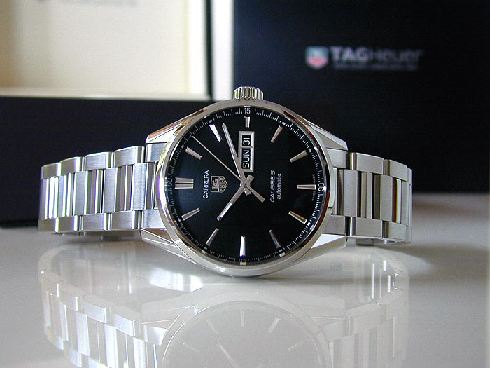 Buy Tag Heuer Carrera Calibre 5 Black Dial Silver Steel Strap Watch for Men - WAR201A.BA0723 in Pakistan