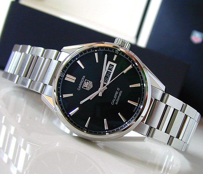 Buy Tag Heuer Carrera Calibre 5 Black Dial Silver Steel Strap Watch for Men - WAR201A.BA0723 in Pakistan