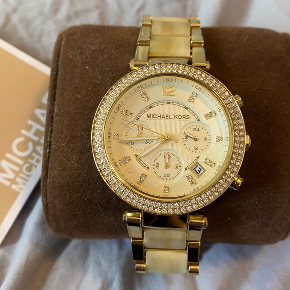 Buy Michael Kors Parker Chronograph Champagne Gold Dial Gold Steel Strap Ladies Watch - Mk5632 in Pakistan