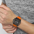 Buy Hugo Boss Volane Chronograph Black Dial Orange Rubber Strap Mens Watch 45mm 5ATM - 1513957 in Pakistan