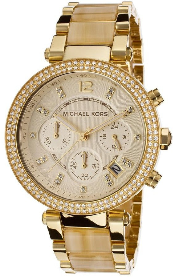 Buy Michael Kors Parker Chronograph Champagne Gold Dial Gold Steel Strap Ladies Watch - Mk5632 in Pakistan