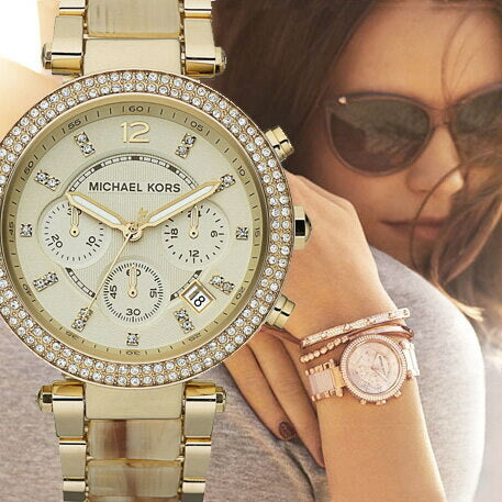 Buy Michael Kors Parker Chronograph Champagne Gold Dial Gold Steel Strap Ladies Watch - Mk5632 in Pakistan