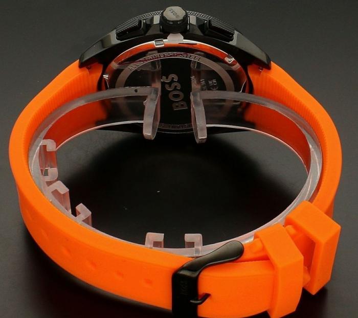 Buy Hugo Boss Volane Chronograph Black Dial Orange Rubber Strap Mens Watch 45mm 5ATM - 1513957 in Pakistan