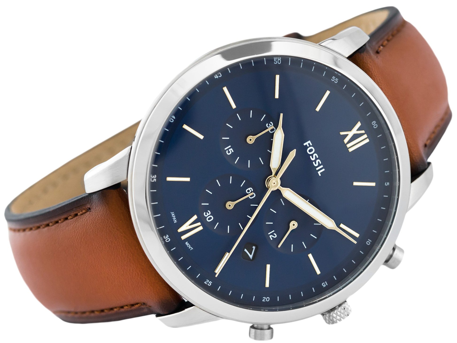 Buy Fossil Men's Chronograph Quartz Brown Leather Strap Blue Dial 44mm Watch FS5453 in Pakistan