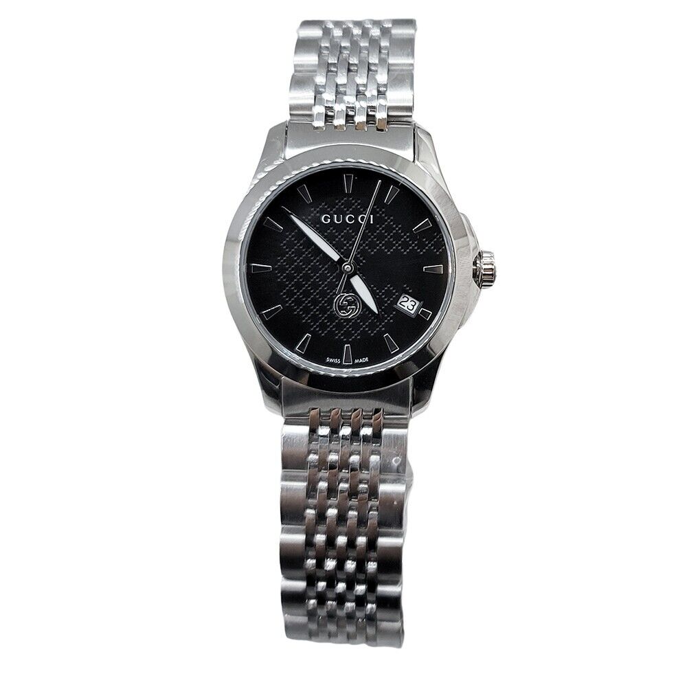 Buy Gucci Women's Swiss Made Quartz Silver Stainless Steel Black Dial 27mm Watch YA1265006 in Pakistan