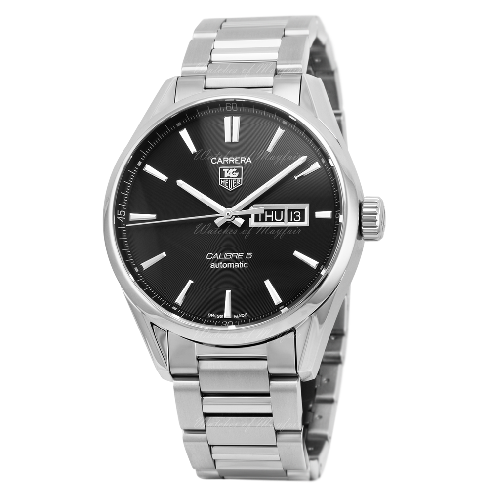 Buy Tag Heuer Carrera Calibre 5 Black Dial Silver Steel Strap Watch for Men - WAR201A.BA0723 in Pakistan