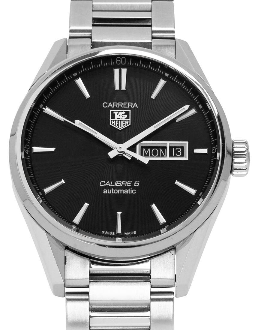 Buy Tag Heuer Carrera Calibre 5 Black Dial Silver Steel Strap Watch for Men - WAR201A.BA0723 in Pakistan
