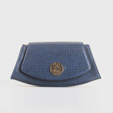 Buy Negative Apparel Snakeskin Pattern Flap Baguette Bag FD - Blue in Pakistan