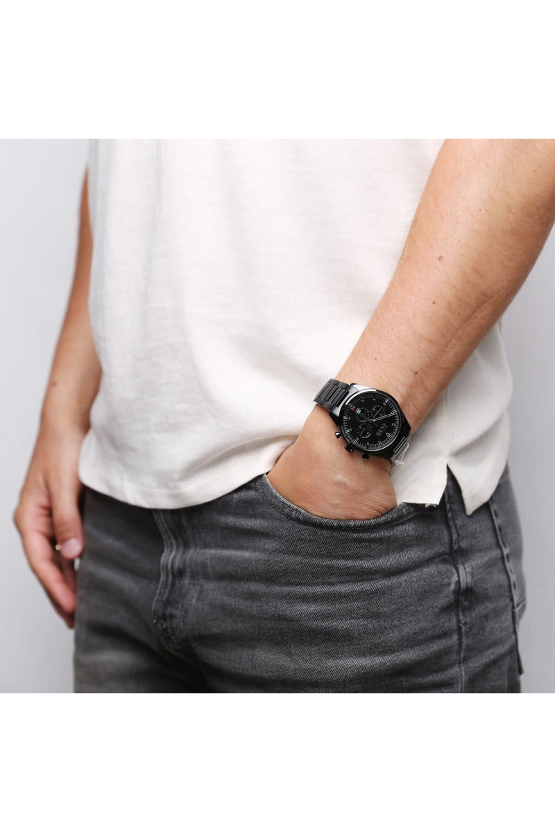 Buy Hugo Boss Mens Chronograph Quartz Stainless Steel Black Dial 44mm Watch - 1513714 in Pakistan