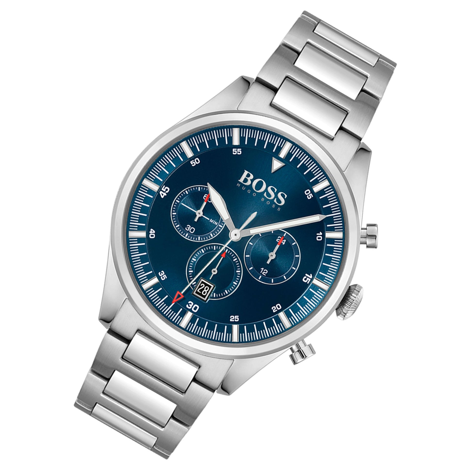 Buy Hugo Boss Mens Quartz Pioneer Silver Stainless Steel Blue Dial 44mm Watch - 1513867 in Pakistan