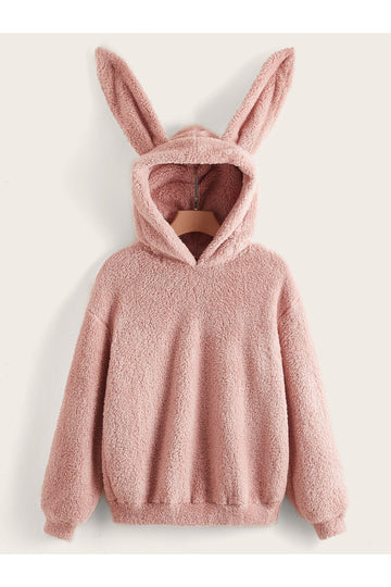 Buy Shein EZwear Drop Shoulder 3D Ears Design Teddy Hoodie - Small in Pakistan