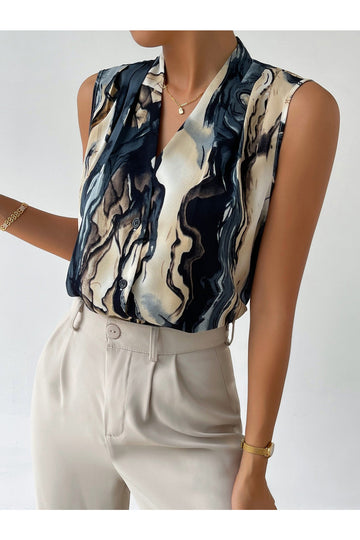 Buy Shein Marble Print Button Front Blouse - Small in Pakistan