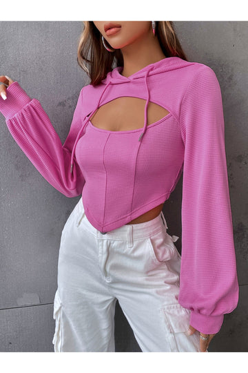 Buy Shein EZwear Solid Cutout Hanky Hem 2 In 1 Drawstring Hoodie - Small in Pakistan